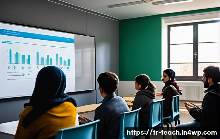 학생 피드백 체계의 혁신 - A modern Turkish classroom scene showing a diverse group of students engaged in a personalized feedb...