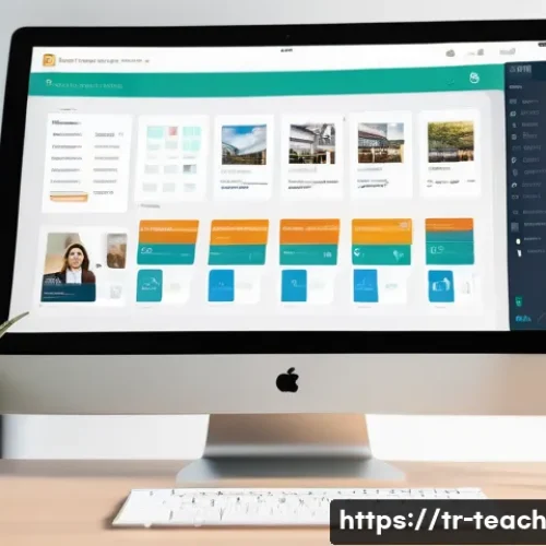 Home 31 학습 관리 시스템 LMS 의 선택 기준 - A modern, user-friendly Learning Management System (LMS) interface displayed on a sleek tablet and s...