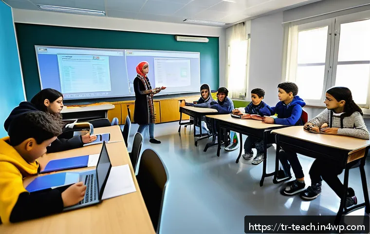 학교 교육과정의 혁신 사례 - A vibrant classroom scene in Turkey showing diverse middle school students actively participating in...